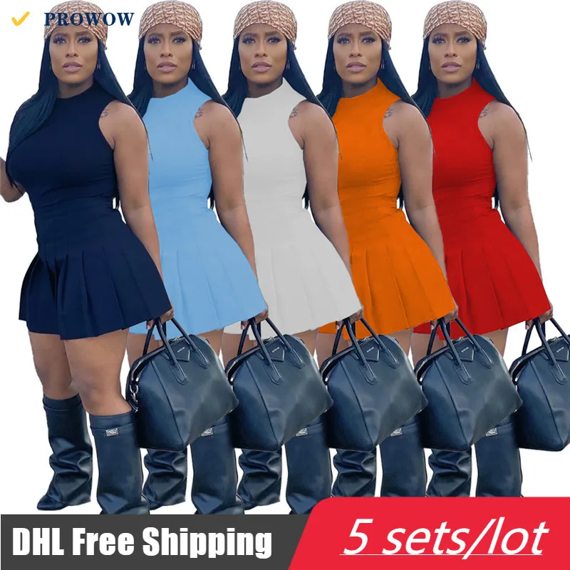 

Комплект спортивной одежды PROWOW Женский, повседневная однотонная плиссированная облегающая юбка-шорты с круглым вырезом, комплект из 2 пред...