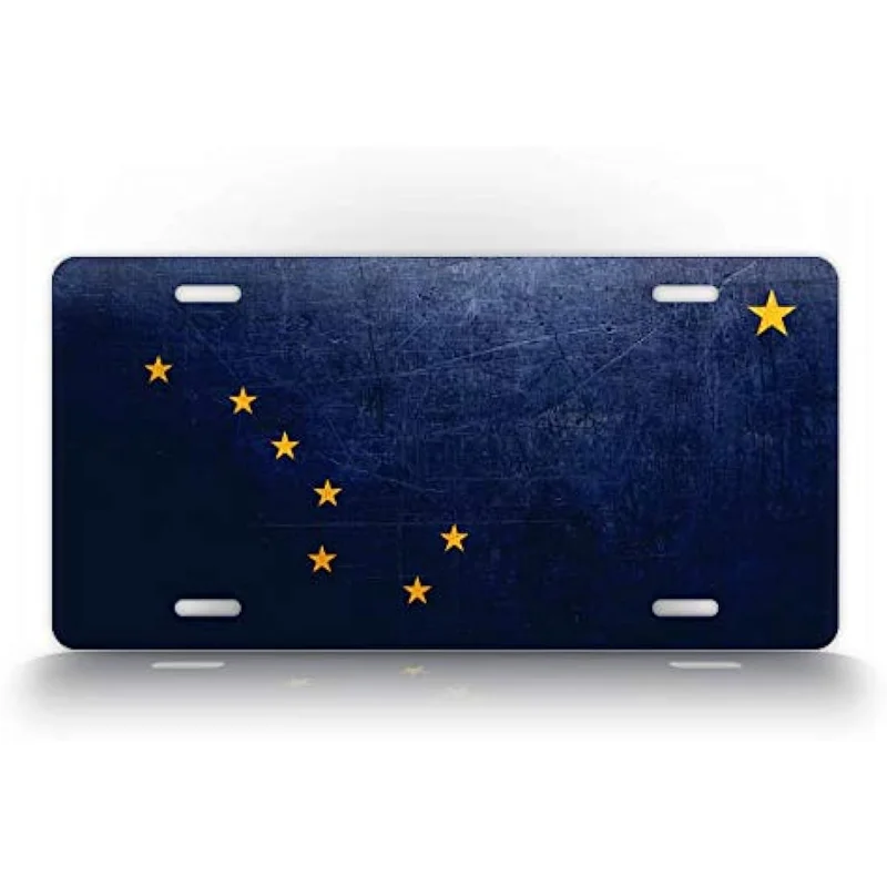 

SignsAndTagsOnline Alaska Weathered Metal Flag License Plate Antique AK State Flag Auto Tag-Wall Decoration Metal Wall Sign