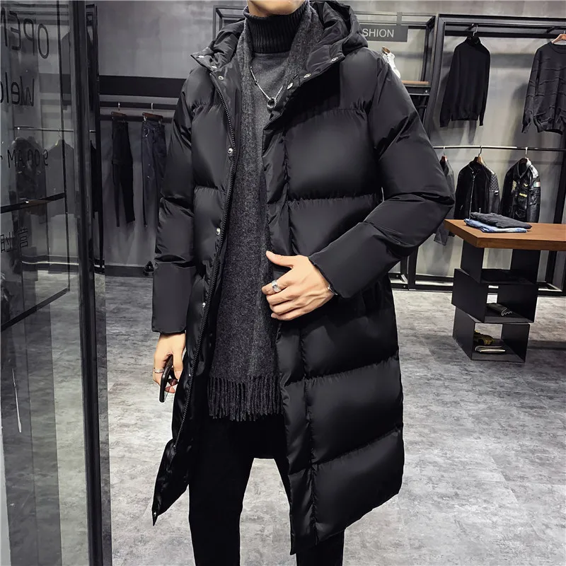 Winter Korean Version Thick Hooded Padded Coat Men's Medium Long Coat Men's Padded Coat Winter Jacket Men
