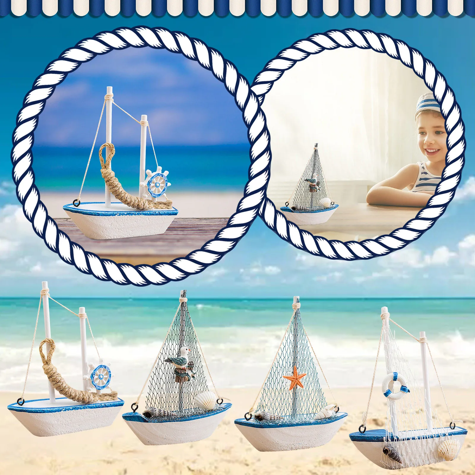 

Home Nautical Wooden Ornament Beach Decoration Retro Wooden Beach Ornament Kitchen Bathroom Office Party Broken Leg Ornament