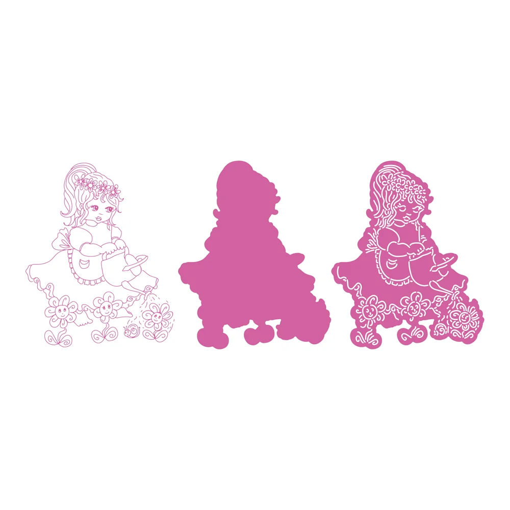 

2022 New Arrival Girl Watering Flowers Metal Cutting Dies Decoration For Scrapbooking Craft Diy Album Template Decor Model