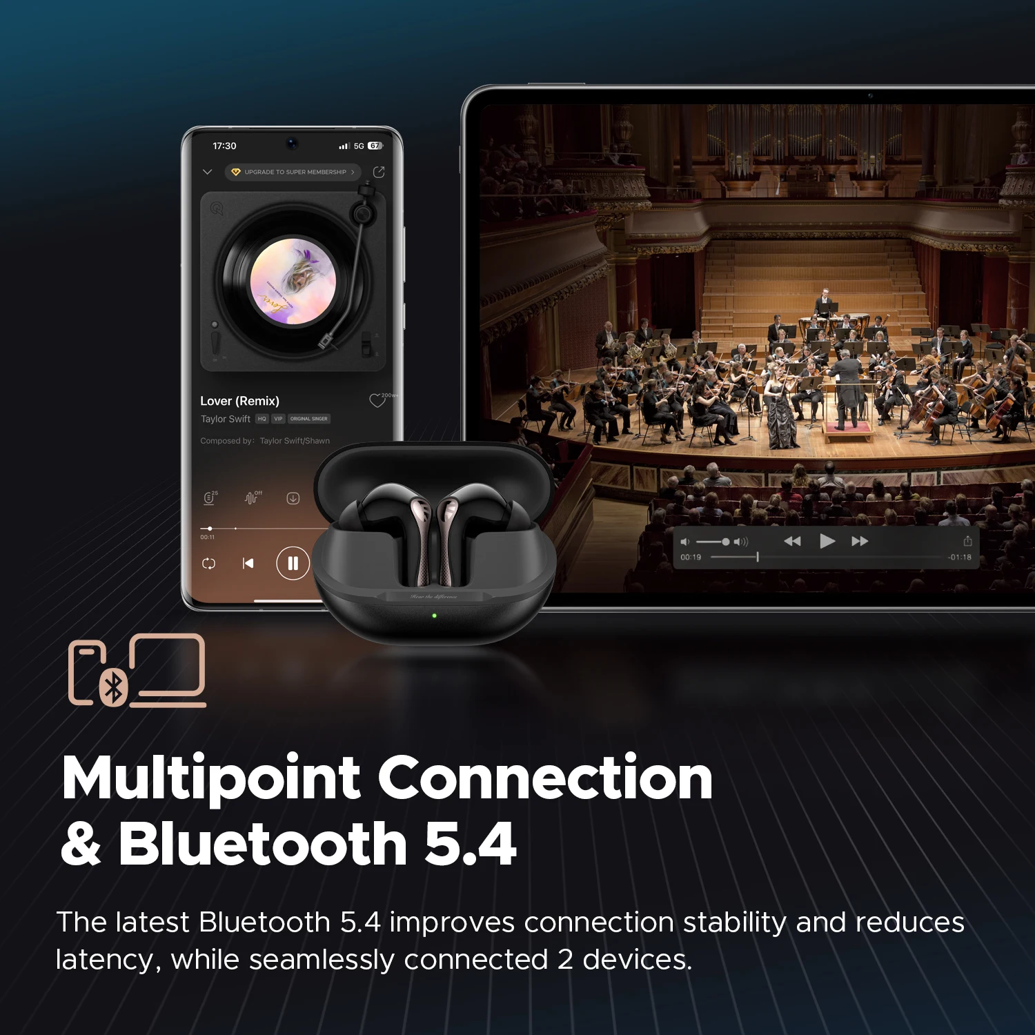 Фото Беспроводные наушники SOUNDPEATS Air5 Pro, 55 дБ, адаптивные гибридные наушники ANC Bluetooth 5.4, Hi-Res LDAC aptX Loseless, 6 микрофонов AI ENC №4