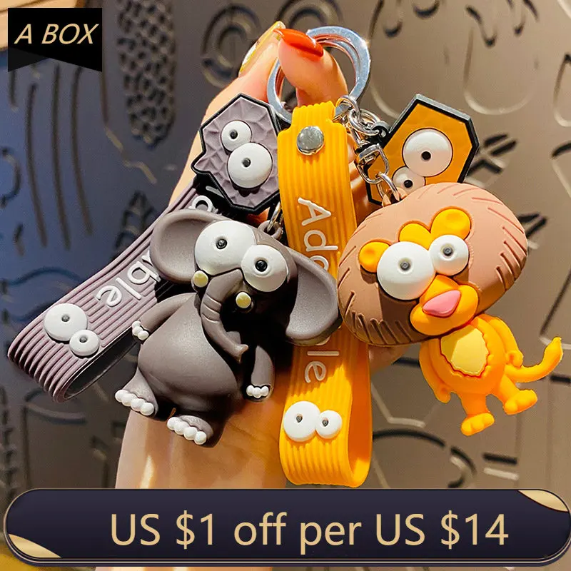 

New Cartoon Fashion Couple Lovers Keychain PVC Elephant Lion Funny Toy Cute Keychain Car Keychain Children’s Birthday Gift