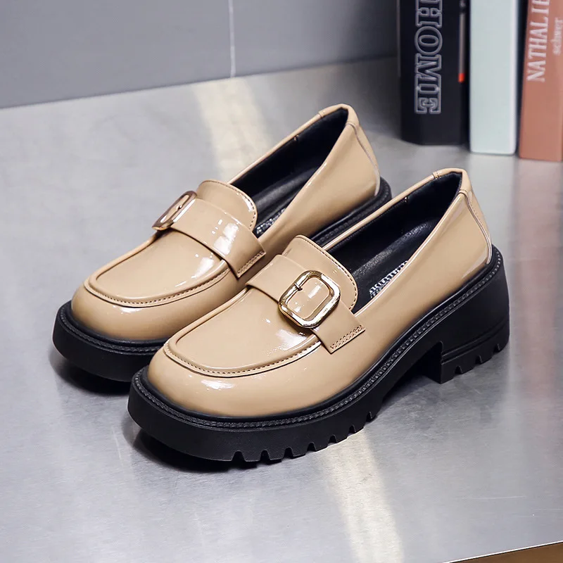 

Women's Shoes Platform Round Toe Black Flats Oxfords Shallow Mouth Female Footwear British Style Casual Sneaker Autumn Loafers W