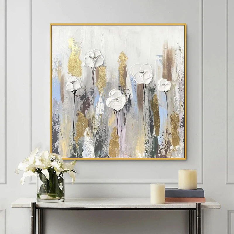 

Hand Painted Oil Painting Restaurant Modern Minimalist Abstract Flower Living Room Porch Decoration Painting Canvas Frameless