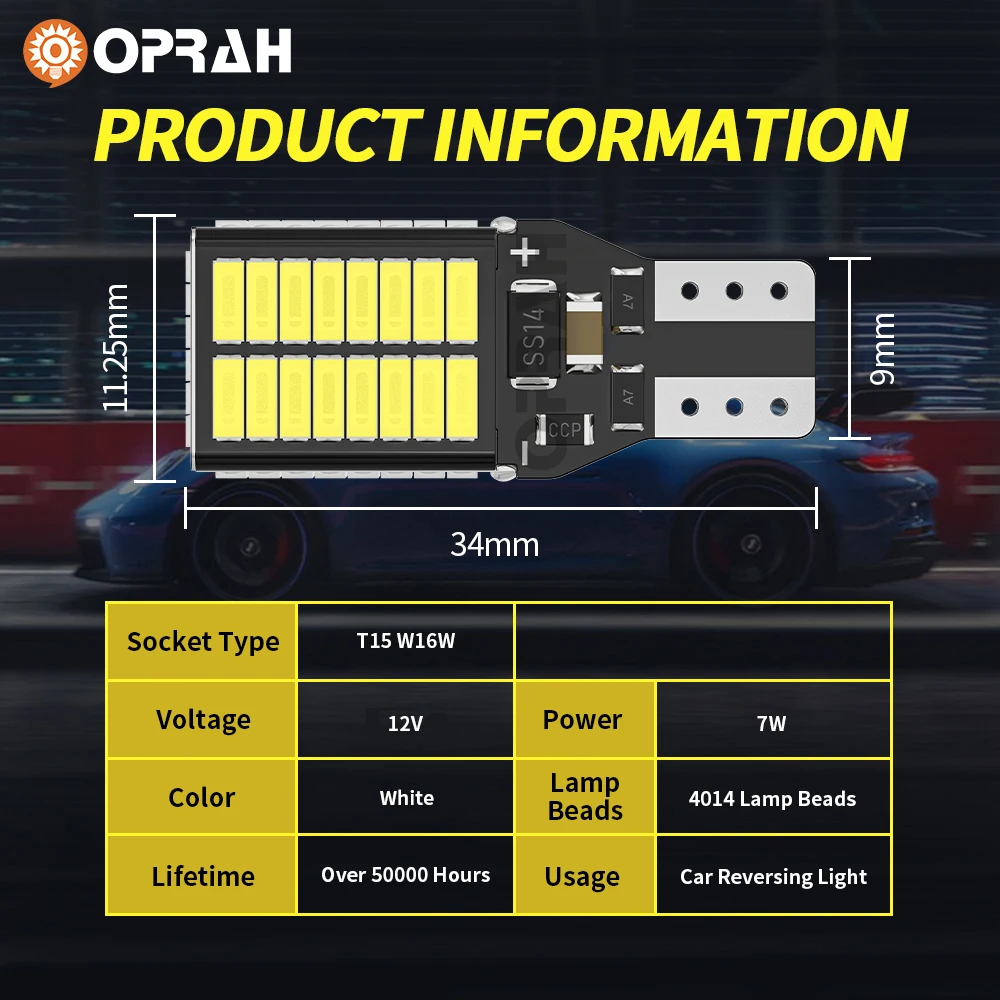 Oprah 2 шт. супер яркий W16W светодиодный Canbus T15 Автомобильные фары без ошибок 4014SMD для