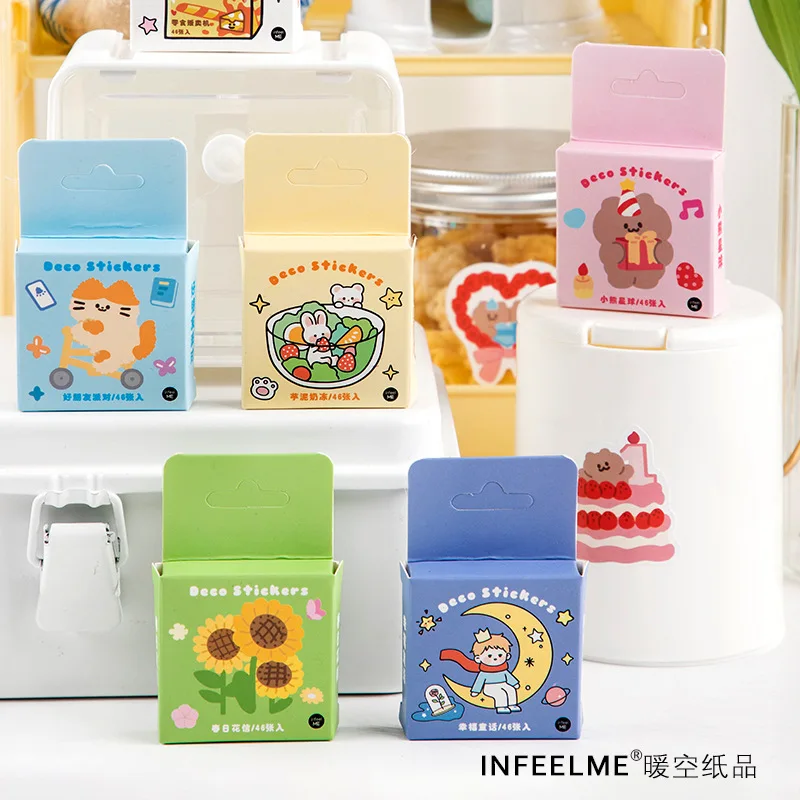 

46 pcs/boxed Kawaii Mini self-adhesive Stickers cute Creativity Planner DIY Junk Journal Stickers