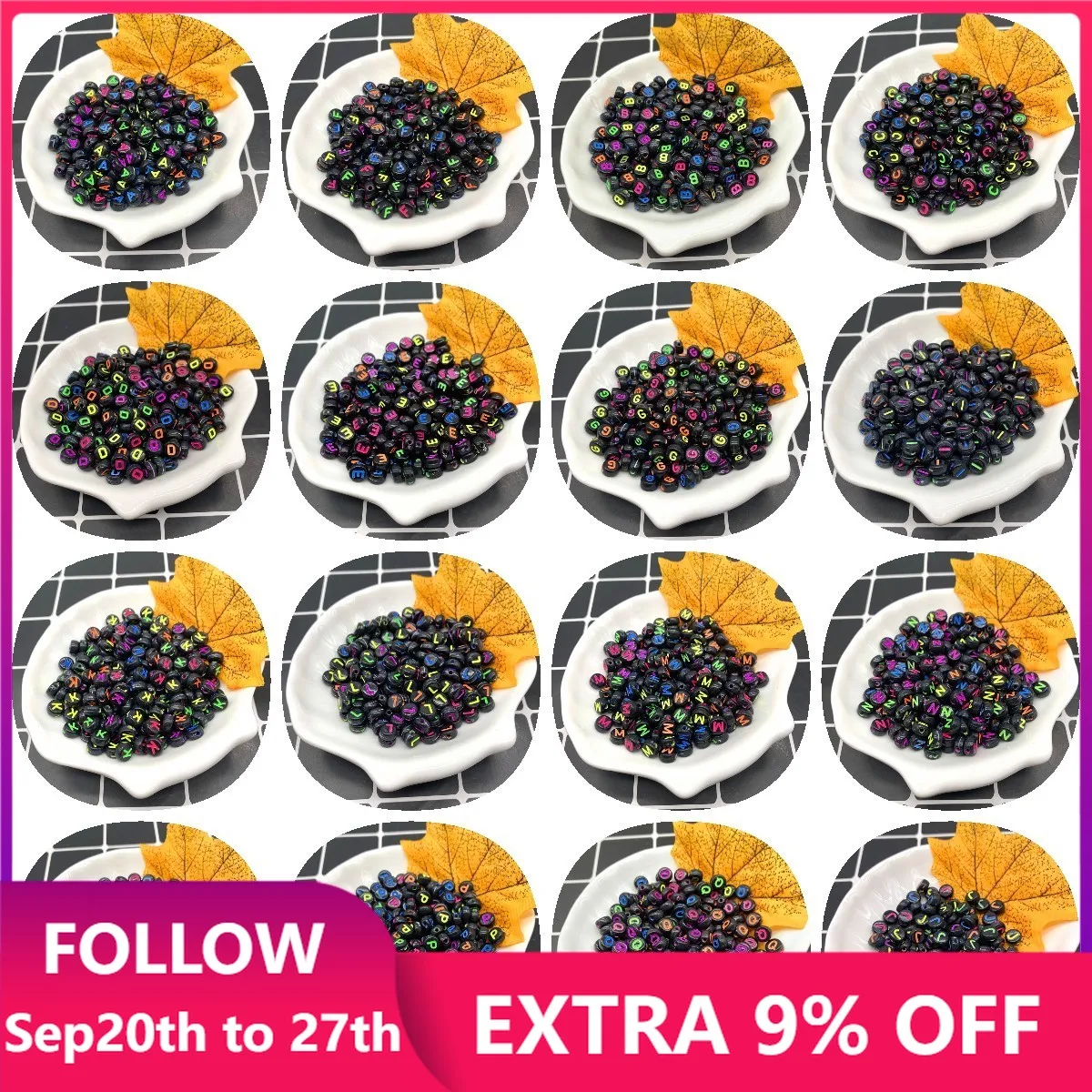 

50pcs Colored Letters Acrylic Beads Black Round Flat Single Alphabet Loose Spacer Beads For Jewelry Making Diy Handmade Bracelet