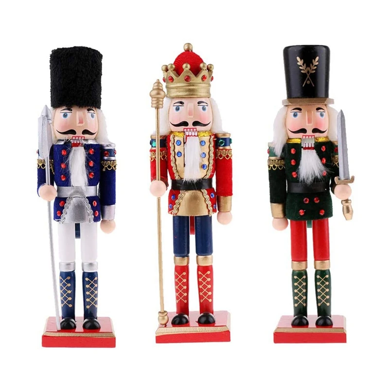 

3 шт. 12-дюймовый деревянный гайковёр, деревянный Рождественский гайковёр, праздничное украшение (король и солдат)