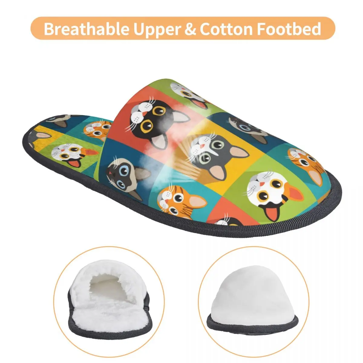 Женские Забавные милые кошачьи головки с принтом на заказ Домашние тапочки