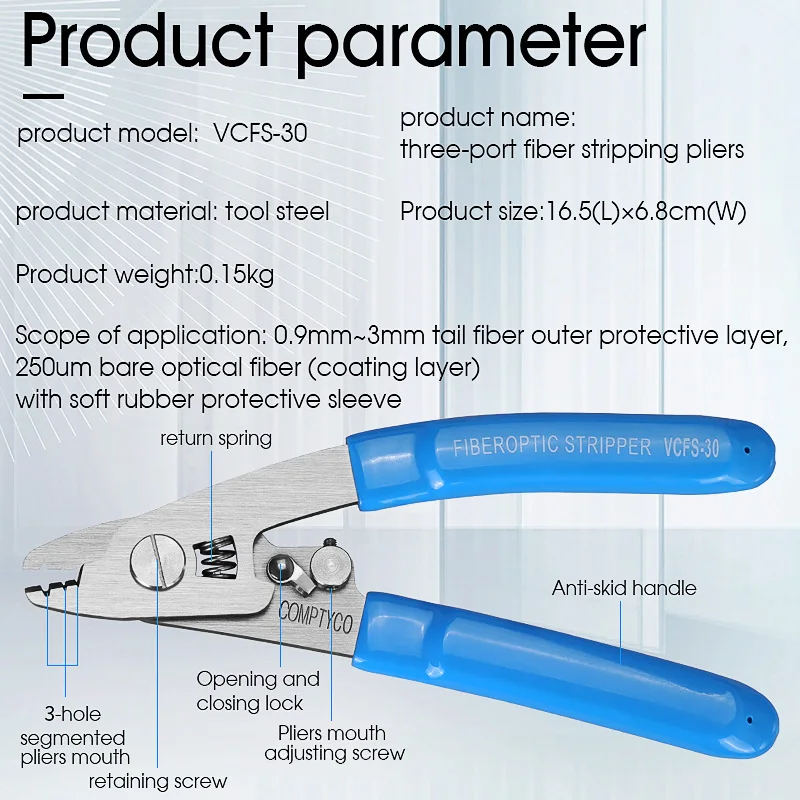 VCFS-30/20(Stainless steel) Three/Two-Port Stripper + Leather Wire Stripper + Aramid scissors Combination Fiber Optic Tool Kit