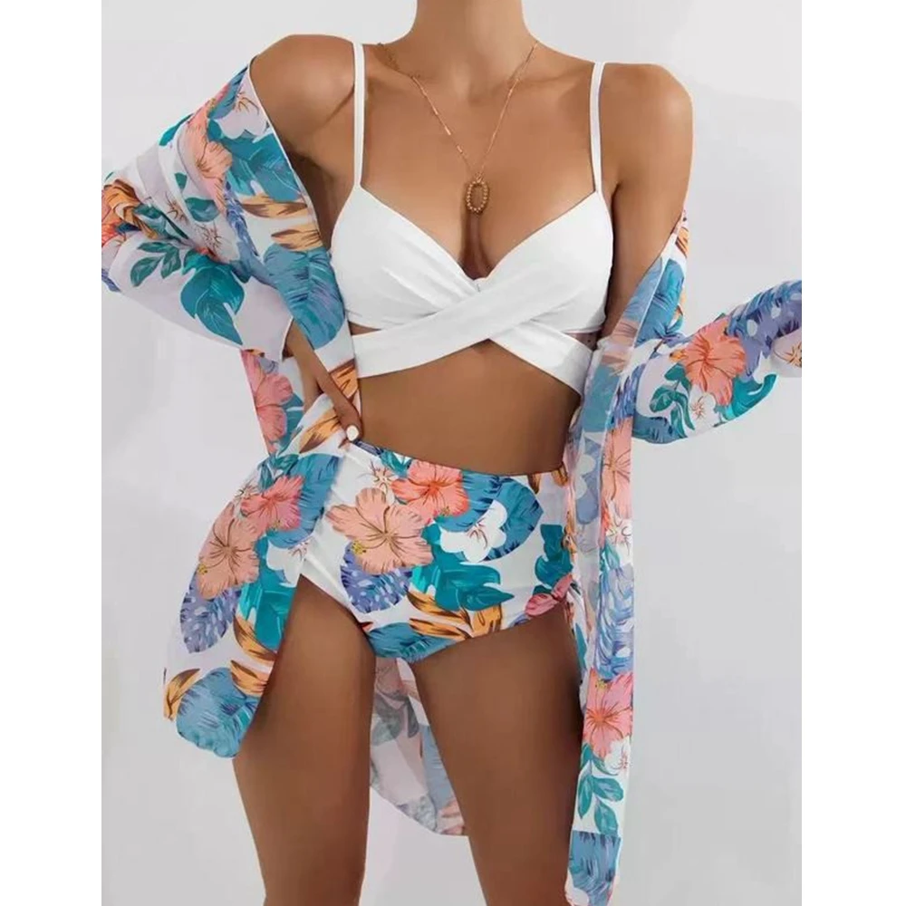 

Y2K сексуальные бриллиантовые костюмы для купания, пляжная одежда, комплекты бикини, пляжный купальник с принтом, 3 предмета, блузка, сетчатый купальник бикини