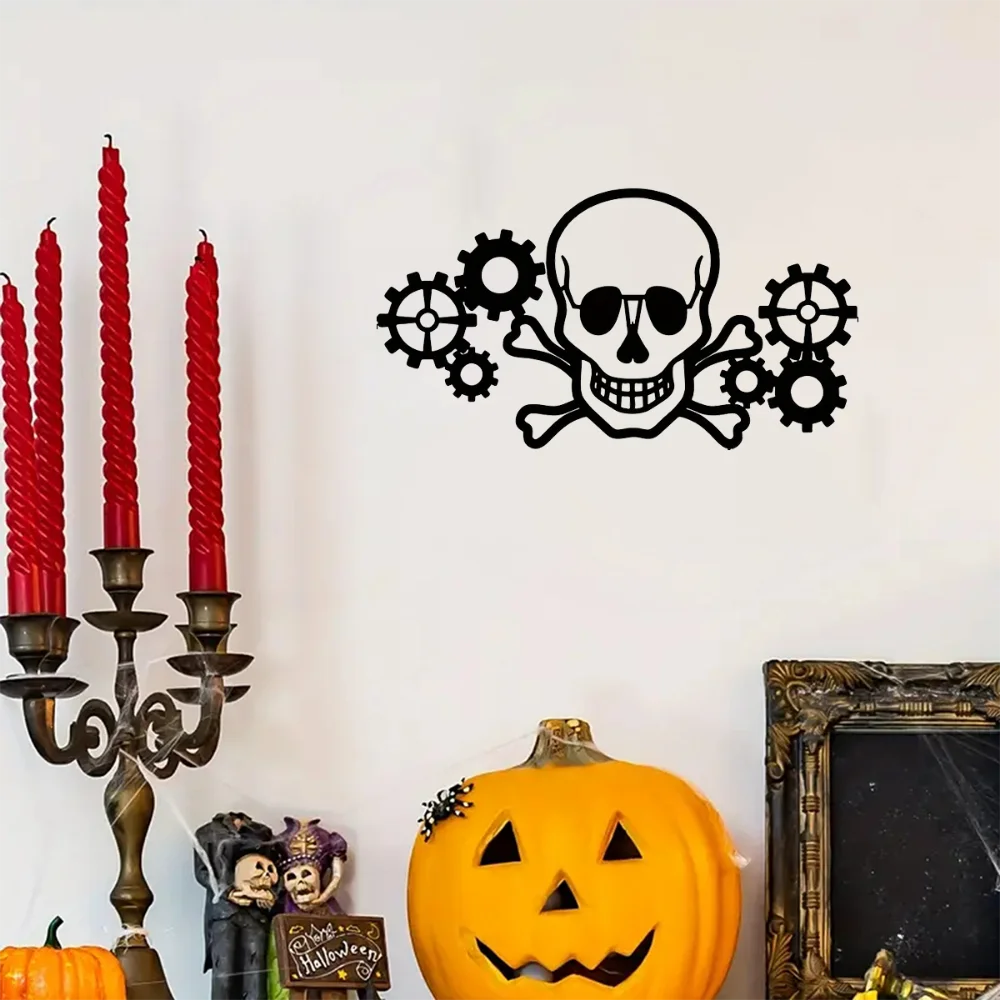 Интригующие Металлические Настенные Рисунки 1 Шт. Дизайн Черепа И Шестерни Декор