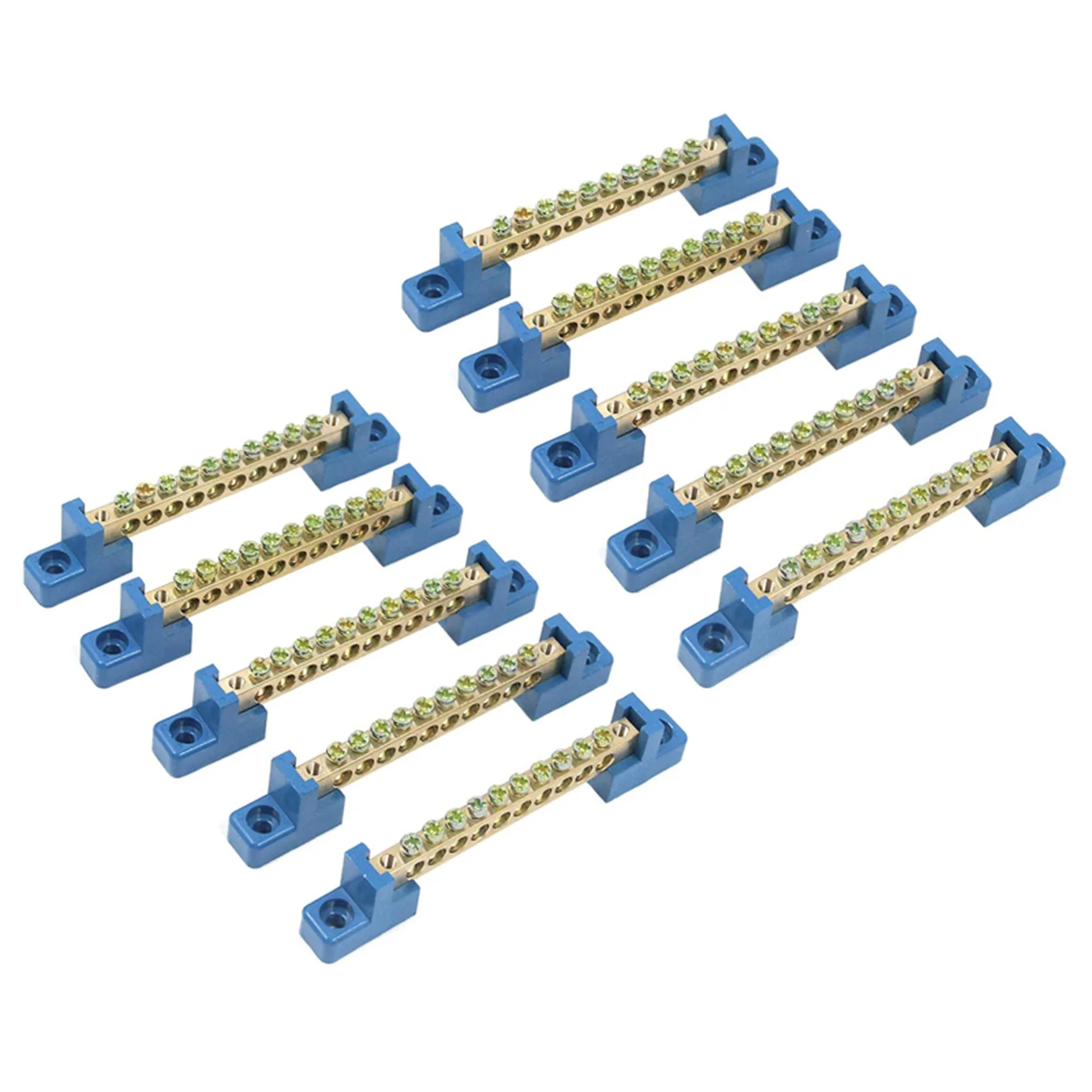 

Terminal Block Blue Terminal Bus Bar 10 Positions Screw Brass Terminal Grounding Strip Bus Bar Block Pack of 10