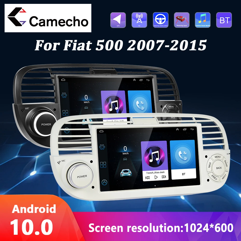 Camecho-reproductor Multimedia con GPS para coche, dispositivo con Android 10, FM, WIFI, Bluetooth, mirror link, color blanco, para FIAT 500
