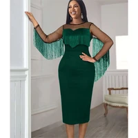 green sheer tasse slit party dress spring autumn new slim fit african dresses for women chic cocktail african clothes 2022 4xl