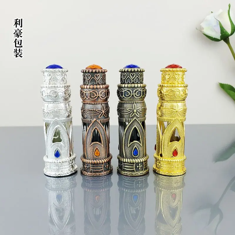 

5ml high-grade essential oil bottle, portable perfume bottle, antique metal glass embroidery color, cosmetics, empty bottle