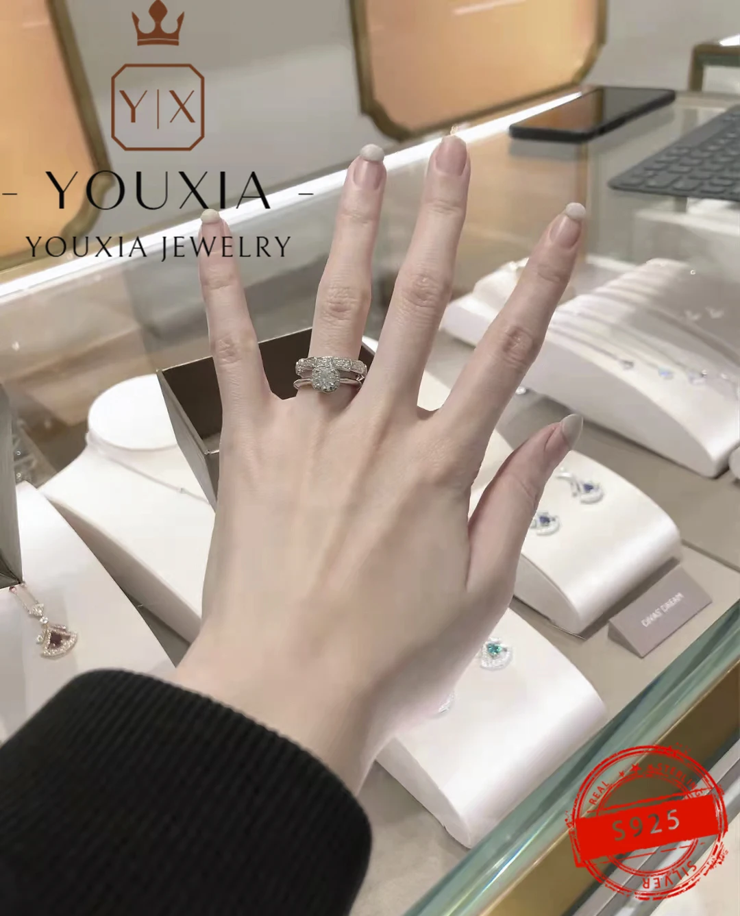 

1:1 Make 925 Sterling Silver Custom Light Luxury Noble Rose Gold Platinum Two-color Full Diamond Ring Shiny Classic Jewelry