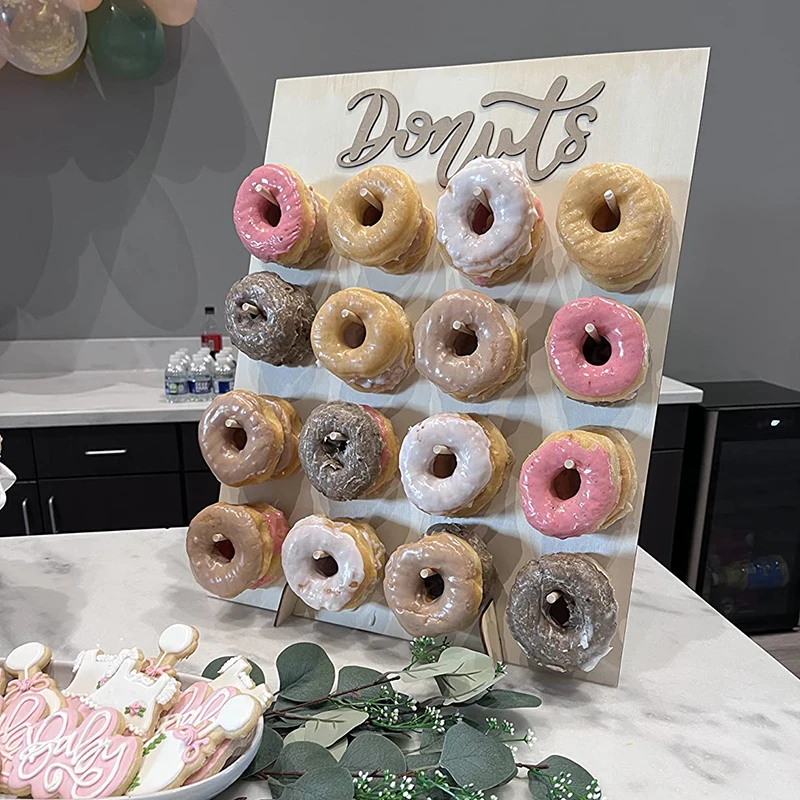 

Wooden Donut Wall Stand DIY Dessert Cake Display Rack Wedding Party Table Display Stand Decor Baby Showers Bridal Party Favor
