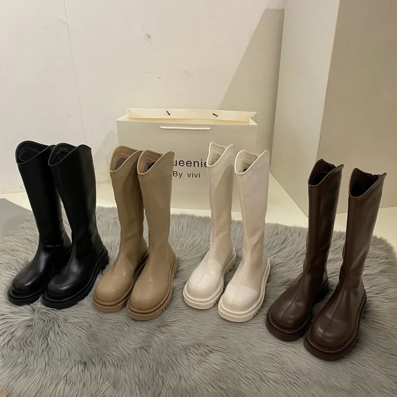 2022 Platform Women Short Boots Woman Thick Sole Heels Ankle Knee-high Boots Ladies Fashion Non-slip Booties Autumn Winter Boots