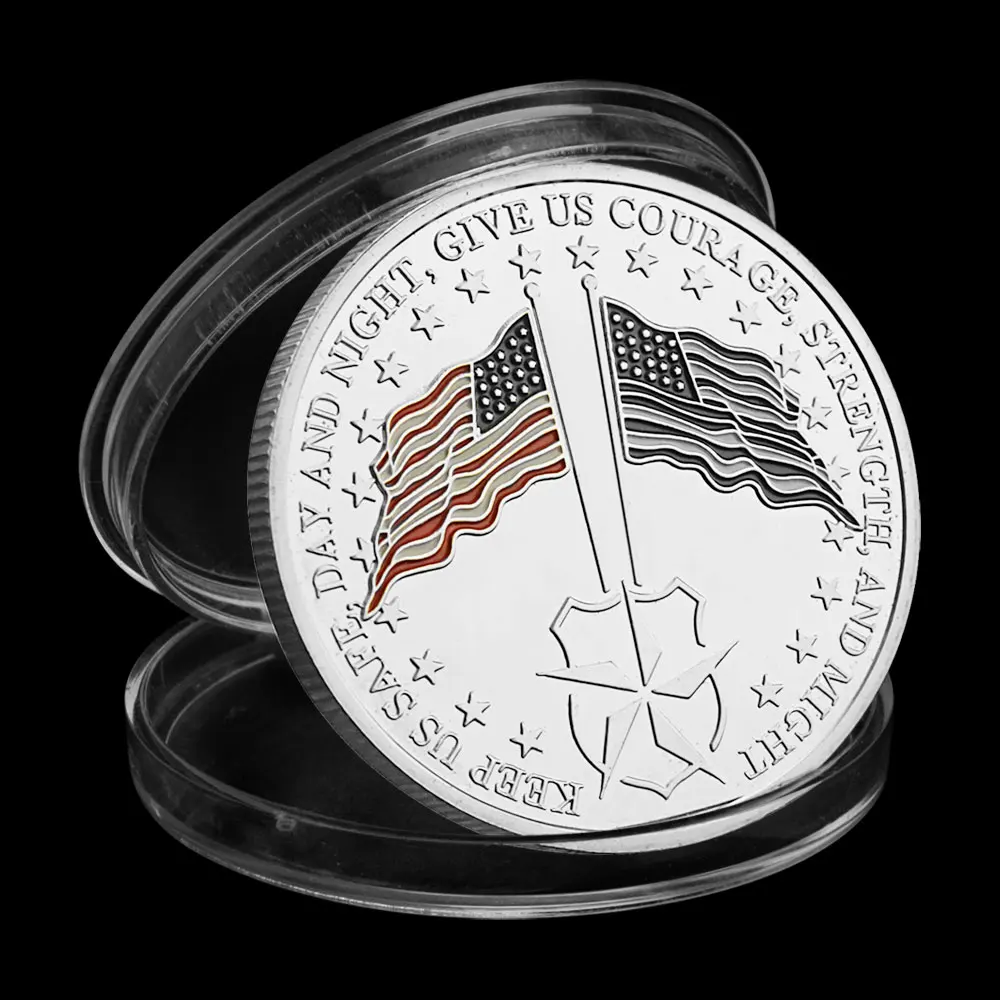 

Соединенные Штаты, звезды и полосы, тонкая синяя линия, полицейский сувенир, Посеребренная монета, Saint Micheal, Коллекционная монета