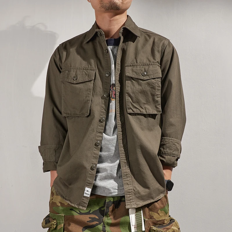 Men's autumn and winter coat thick American casual jacket Japanese retro tooling sleeve shirt