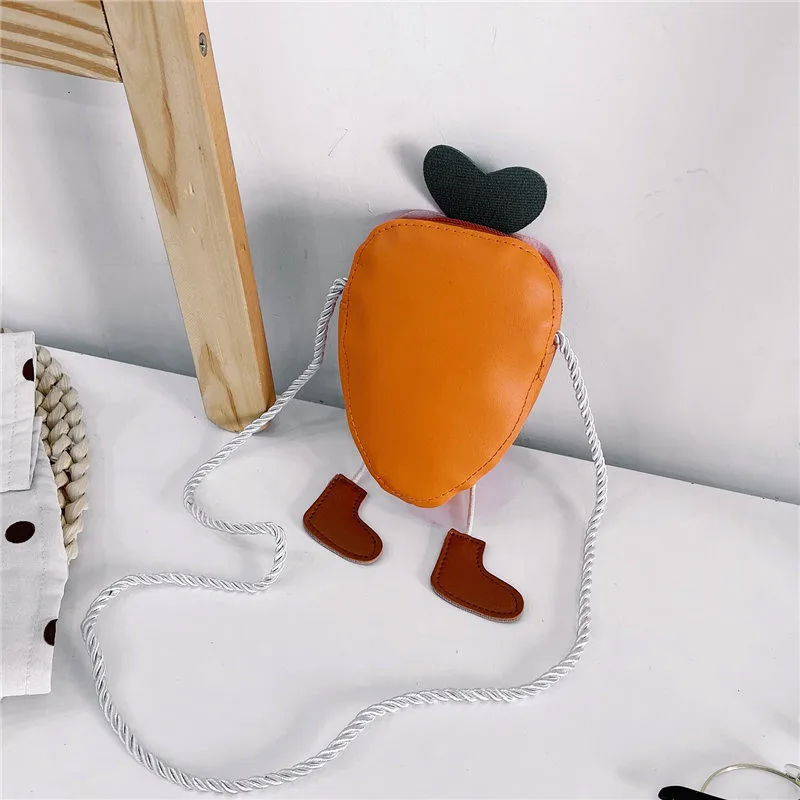 New Mini Cartoon Carrot PU Leather Children's Small Crossbody Bag Cute Kids One Shoulder Bag Boy Girl Sweet Messenger Bag Purse