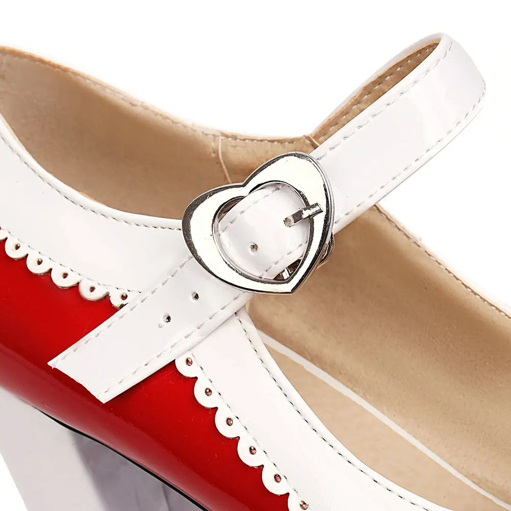 Eokkar Bow Lolita Shoes Patent Leather Mary Janes Block High Heel Platform Pumps Chunky Rockabilly Shoes Wedding Shoes Bride