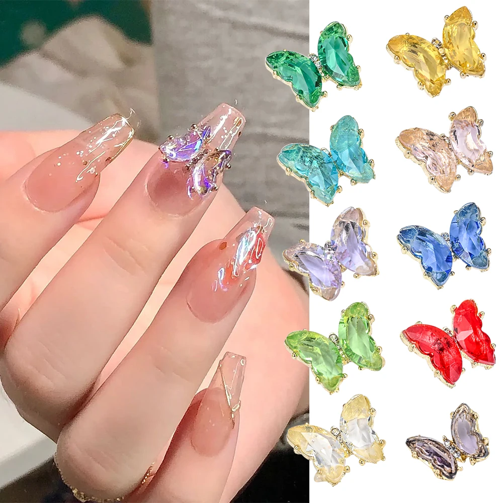 

1Bag 3D Crystal Butterfly Nail Art Rhinestones Aurora Clear Glass Strass AB Color Shiny Alloy Jewelry Diamond Decorations