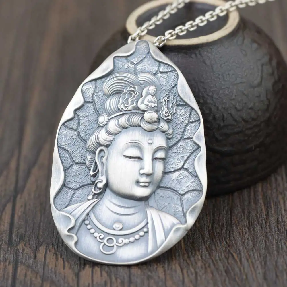 

FNJ Buddha Matte Pendant 990 Silver Original Pure S990 Sterling Silver Pendants for Jewelry Making Punk Women Flat