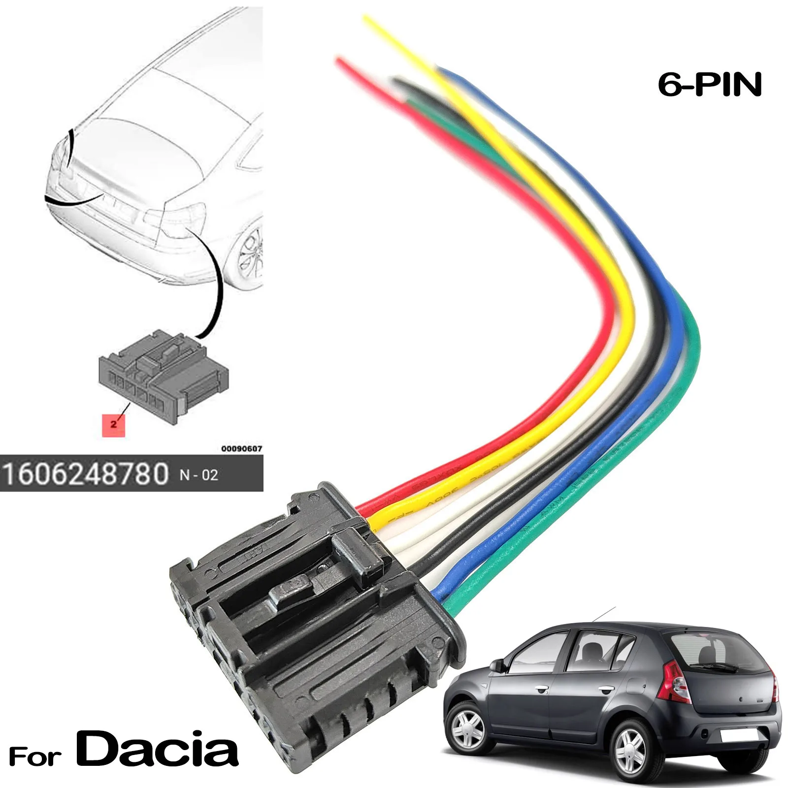 

Для DACIA Renault DOKKER DUSTER LOGAN LODGY SANDERO STEPWAY 6-контактный разъем заднего фонаря, разъем косички, проводка 1606248780