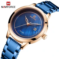 naviforce elegant blue quartz date display watches for women top brand ladies wristwatch female bracelet clock relogio feminino