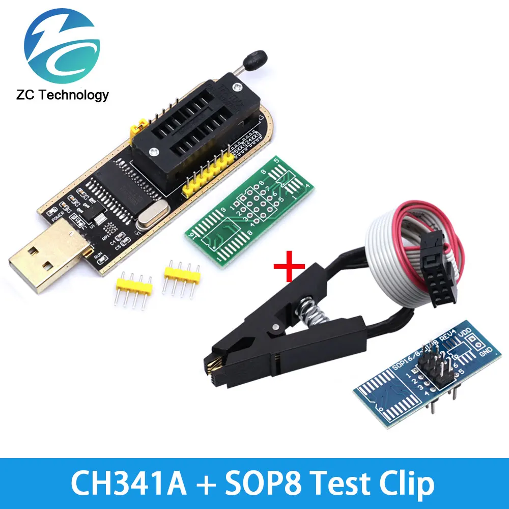 Оригинальный модуль USB программатора CH341A 24 25 серия EEPROM флеш-BIOS + зажим SOIC8 SOP8 для