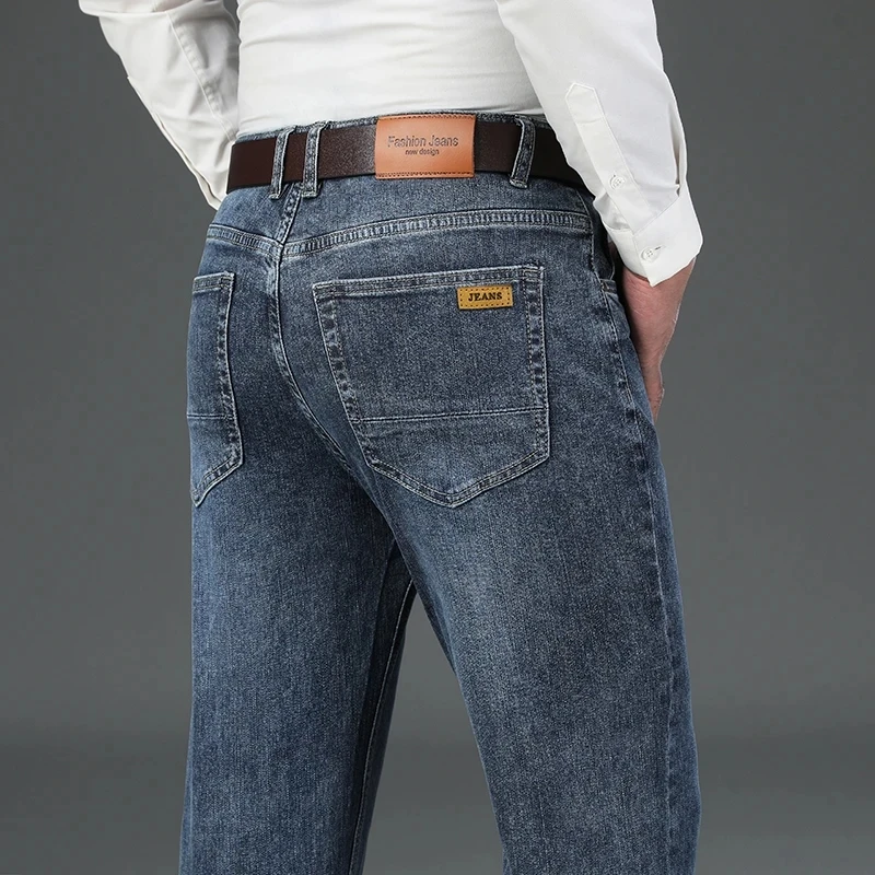 

2023 Spring Autumn New Quality Clothing Classic Vintage Business Men Fit Straight Jeans Cotton Stretch Men Trousers