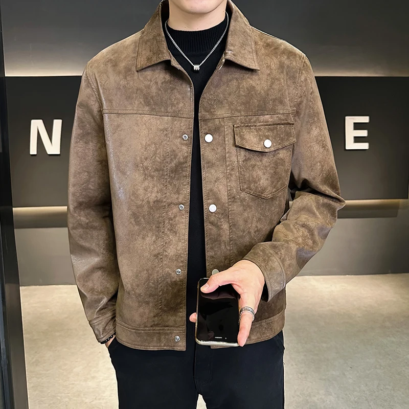 Men's Leather Coat Outerwear Spring and Autumn 2024 New Retro Fashion Brand Yupi Handsome Short Camouflage Motorcycle Clothin...