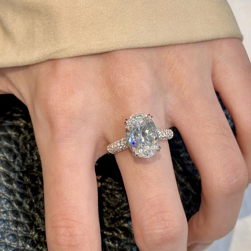 Кольца CEICI 6CT 9X13MM 5A с цирконами для женщин, серебро S925 с покрытием из 18-каратного золота, обручальное кольцо с лабораторным бриллиантом в форме цветка, изысканные ювелирные изделия (art.: 3920d989da137) - 3920d989da137