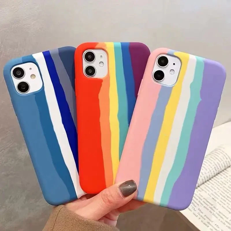 

Luxury Original Rainbow Case for Apple iPhone 12 Pro Max 13 11 XS MAX XR 6s 7 8 Plus SE Mini Official Brand Silicone Phone Cover