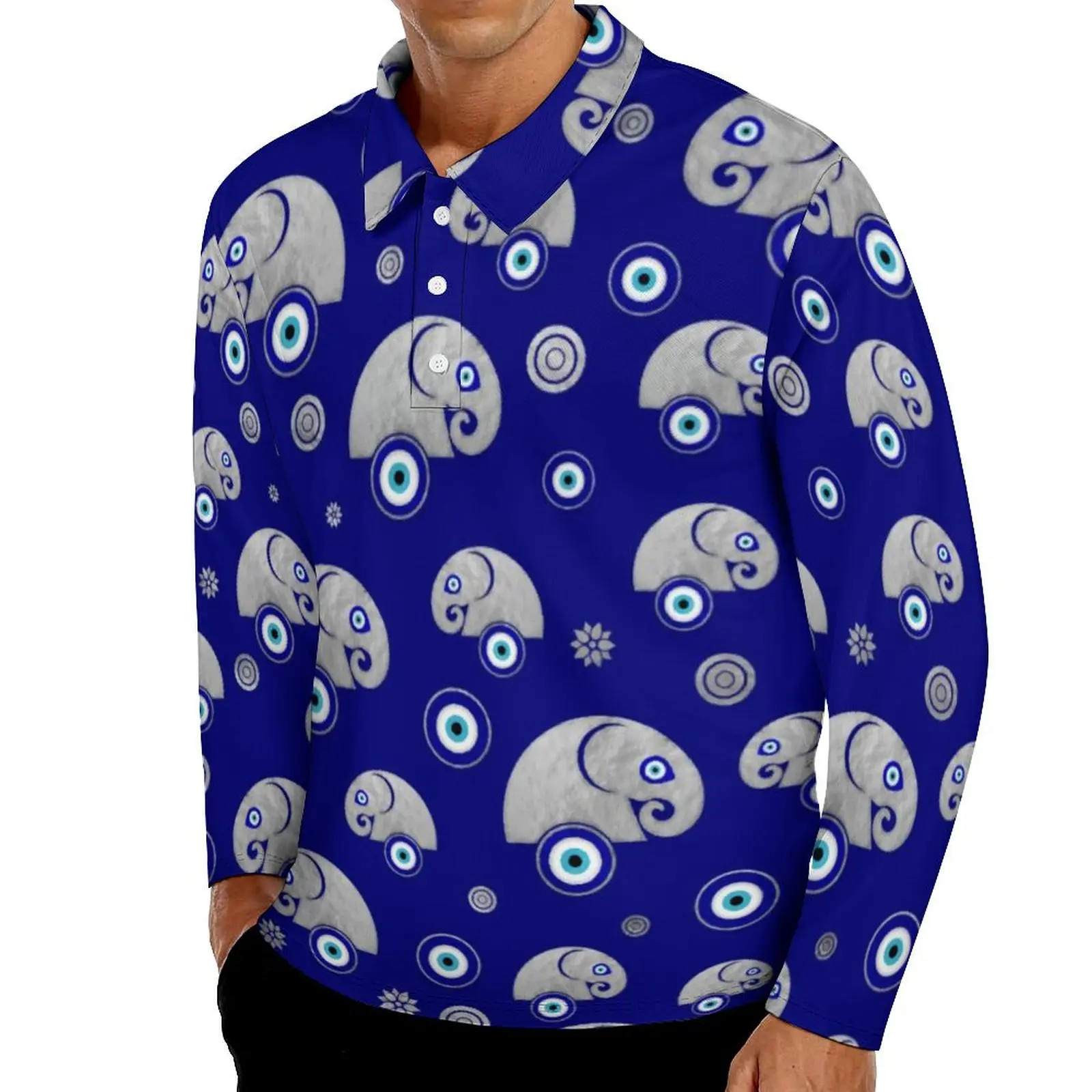 

Футболка-поло с длинным рукавом и принтом сглаза, размеры до 5XL