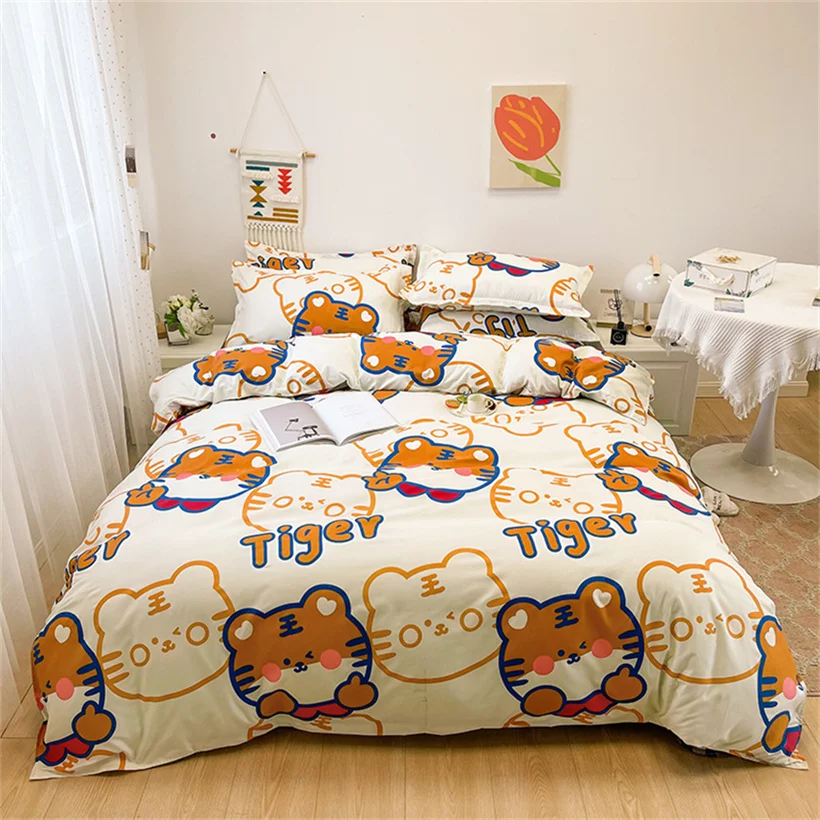 Cute Cartoon Pattern Bedding Set Boy Girl Bedroom Duvet Cover Bed Sheet Pillowcase Lovely Comforter Quilt Cover Soft Beds Linens