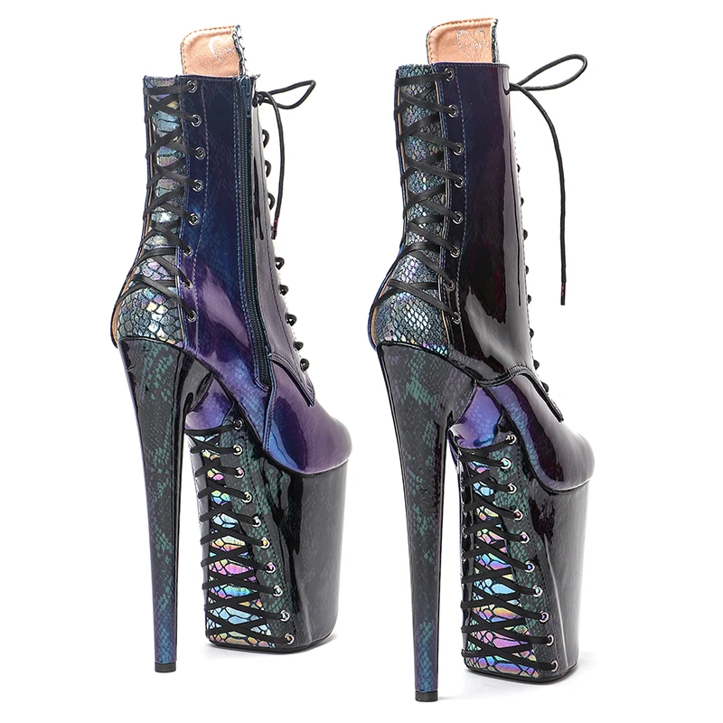 Leecabe 23CM/9inches  Super High Heel Pole Dancing Ankle Boots Lacing  Fashion Club Stage Performance boots 3B