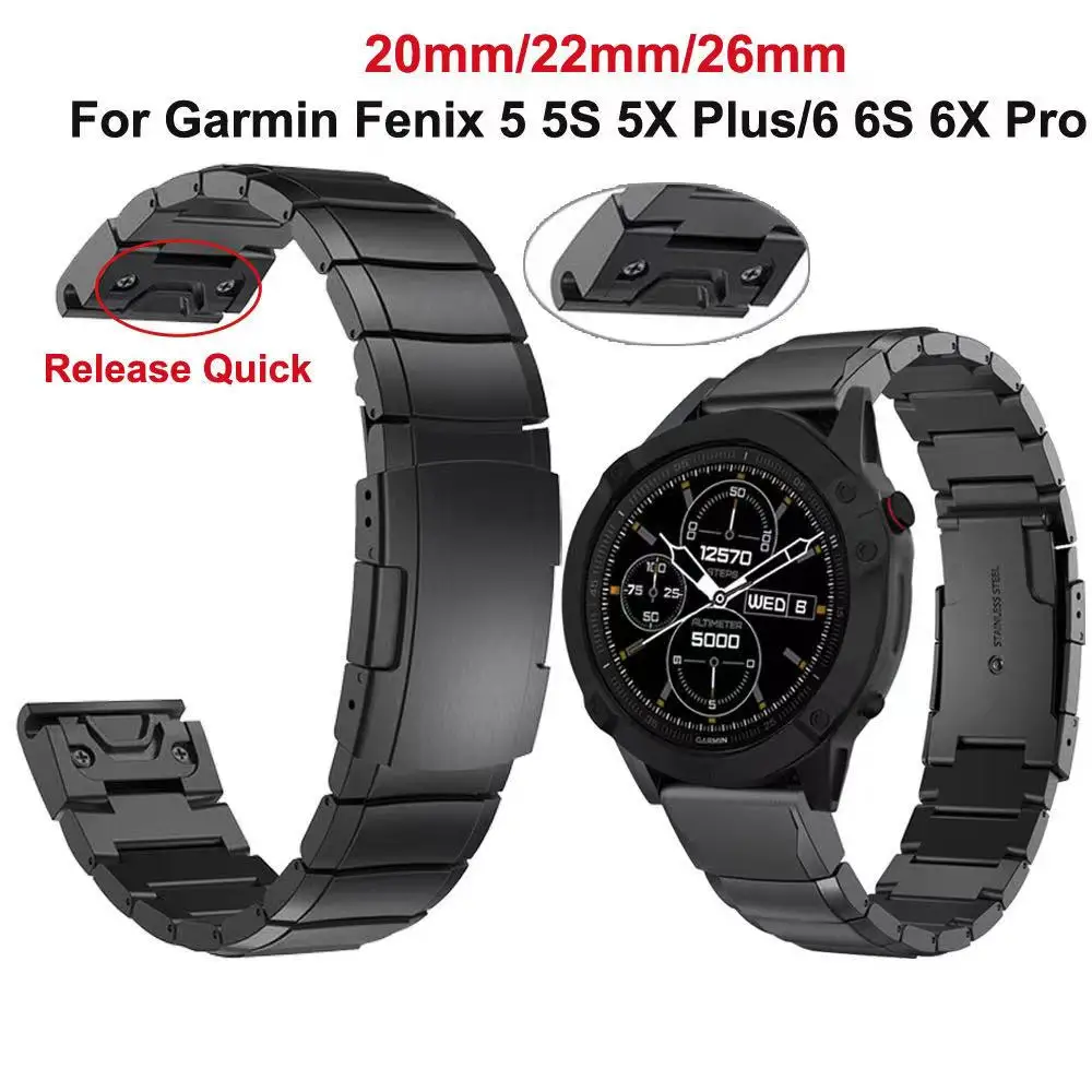 

26/22/20mm Metal Strap for Garmin Fenix 6X 6S/Fenix 5X 3HR Stainless steel Quick fit connector strap for Forerunner 745/Fenix5 6