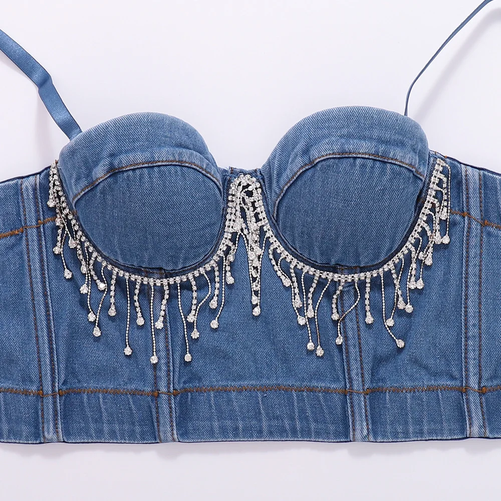 

Jeans Bohemian Fish Bone Korse Push Up Sexy Gorset Lenceria Lingerie Para Damas Women's Corset top Summer Beach Bustier Denim