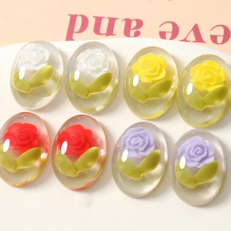 

5pcs Japanese Showa full penetration rose oval Flat Back Resin Cabochons Scrapbooking DIY Jewelry Craft Accessories