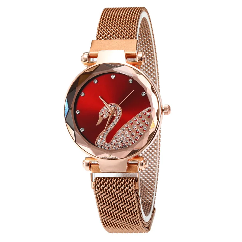 Swan Pattern High-end Women's Quartz Watch, Fashionable And Versatile, Diamond, Magnetic Buckle Mesh Strap, Mother's Gift