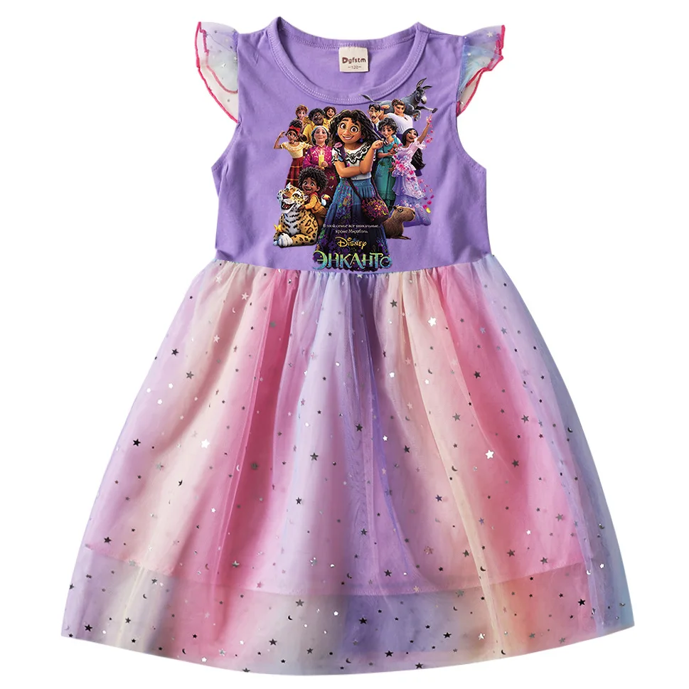 Летнее платье для девочек Disney Стич пэчворк Радуга вечерние мультяшное детское