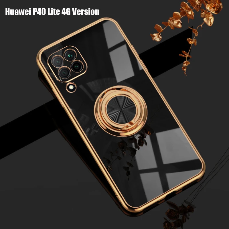 luxury soft plating silicone case for huawei p40 lite pro p40lite p40pro p 40 phone magnetic cover with ring holder stand sit on free global shipping
