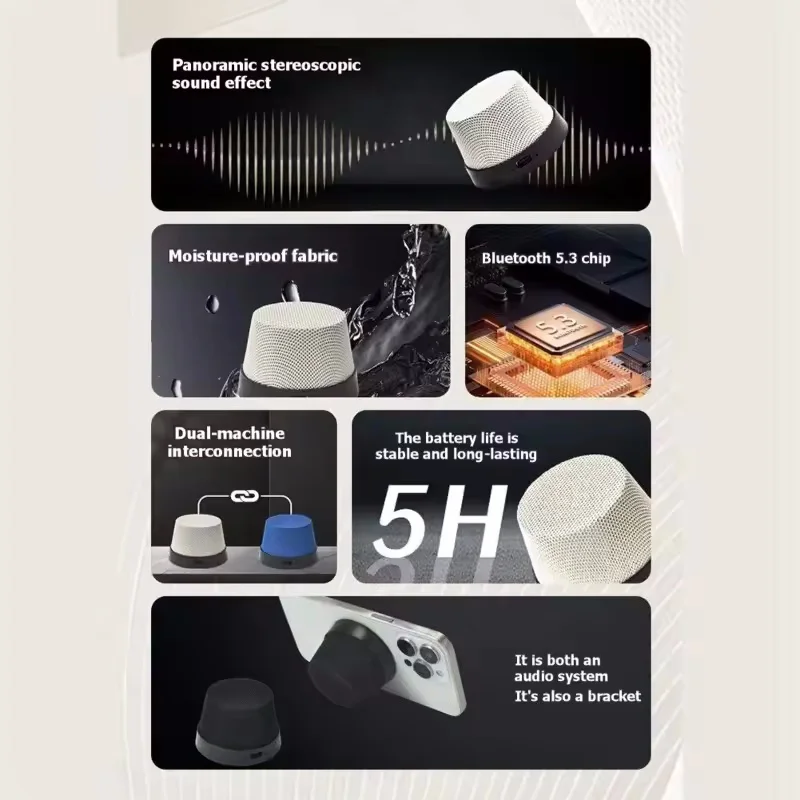 Магнитная мини-колонка 2-в-1 с Bluetooth и подставкой для телефона, портативная беспроводная колонка в тканевом корпусе для путешествий на природе (art.: 3920db95a0bf5) - 3920db95a0bf5