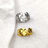 rings for men personality 3d rhombus pattern stainless steel open adjustable women rings luxury gold jewelry gifts anillo hombre