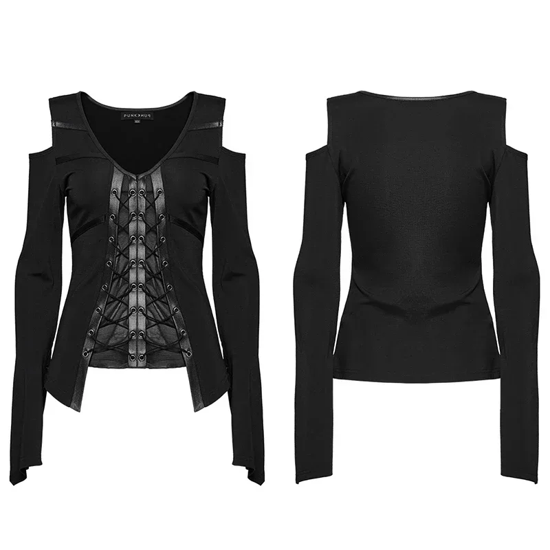 Женская сексуальная футболка в стиле панк с открытыми плечами готическом