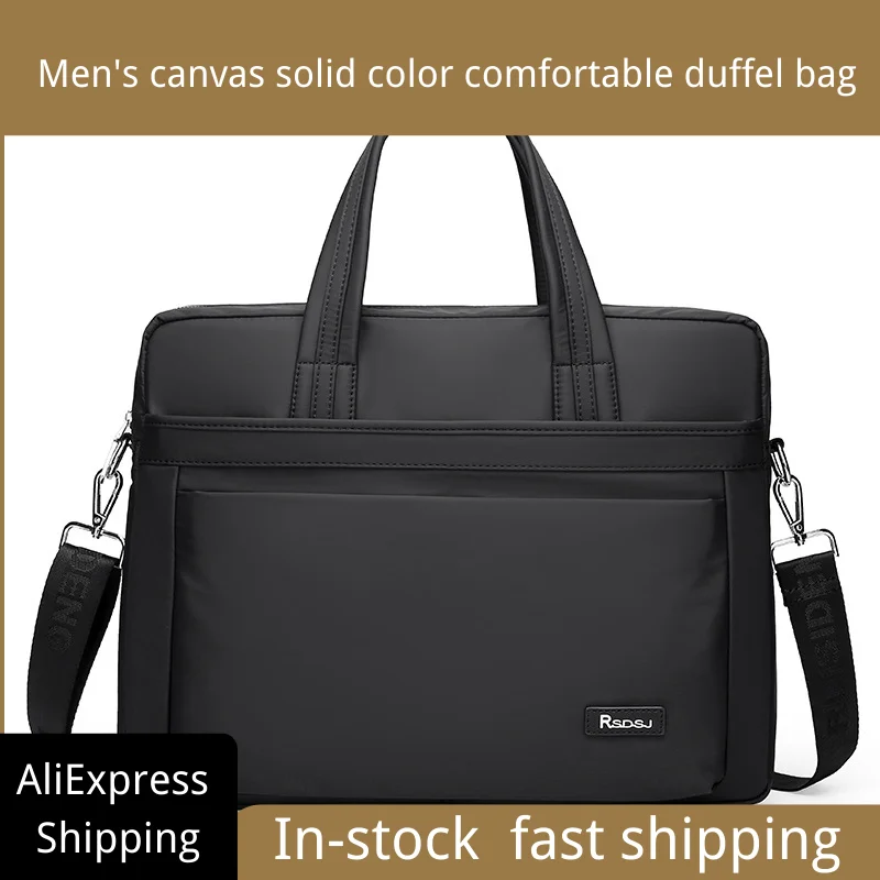 Solid Color Fashionable And Versatile Handheld Canvas Business Bag Large Capacity Casual Comfortable Men'S Computer Briefcase